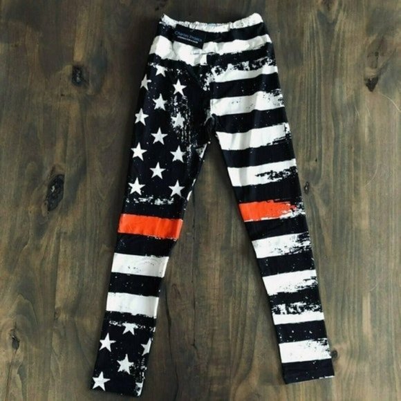 Girl 10- Adult S Firefighter Red Line Leggings - Picture 1 of 2